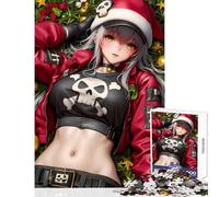 Rompecabezas para Adultos 1000 Piezas Anime Girl con Gorro de Papá Noel Juguete navideño decoración de Pared Gran Regalo y Juguetes para Juegos educativos con póster a Juego y Hoja de Trivia 38x52cm
