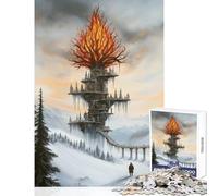 Rompecabezas para Adultos 1000 Piezas Árbol en Llamas Ciudad Juguetes antiestrés Regalo de cumpleaños Juego Educativo Mejora el Amor Entre Parejas Tamaño 38x26cm