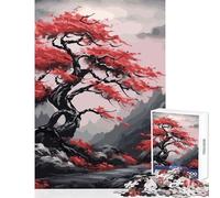 Rompecabezas para Adultos 1000 Piezas Árbol Luna Roja Oscuro Decoración del hogar Juguetes Grandes Regalos y Juguetes Juego Familiar Mejorar el Amor Entre Parejas Tamaño 50x75cm