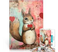 Rompecabezas para Adultos 1000 Piezas Ardilla de San Valentín con Corazones Juguetes de Bricolaje Gran Regalo para Juegos 38x26cm