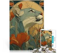 Rompecabezas para Adultos 1000 Piezas Art Nouveau Puma Ayuda al Cerebro a ejercitar Juguetes adictivos para Cultivar la Paciencia. Obra de Arte 38x26cm