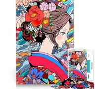 Rompecabezas para Adultos,1000 Piezas,Arte Floral de Kimono japonés,Arte de Borde Premium,Juguete de Habilidades cognitivas,Juego Casual,diversión de cumpleaños (38x26cm)