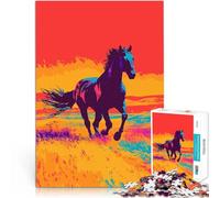 Rompecabezas para Adultos 1000 Piezas Arte Minimalista de Caballo Negro Corriendo Difícil y desafío Regalos de cumpleaños 75x50cm