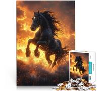 Rompecabezas para Adultos 1000 Piezas Atardecer de Fuego del Caballo Negro Juguetes de Juego desafiantes Mejorar la Memoria 52x38cm