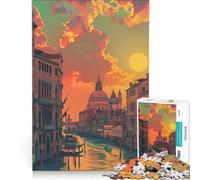 Rompecabezas para Adultos 1000 Piezas Atardecer en Venecia Italia Juegos Divertidos para ejercitar la Mente y Las Manos Fortalece el Amor en Pareja 50x75cm