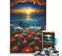 Rompecabezas para Adultos 1000 Piezas Atardecer Océano Florecimiento Juego Familiar Mejora la Memoria Regalo Ideal para Toda la Familia 38x26cm