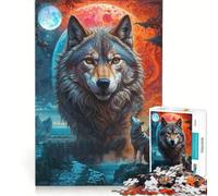Rompecabezas para Adultos 1000 Piezas Aullando a la Luna del Lobo Solitario, Juego Familiar, decoración del hogar, con Piezas de Formas aleatorias Que encajan Perfectamente 38x26cm