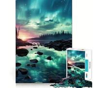 Rompecabezas para Adultos 1000 Piezas Aurora Boreal Arte de Corte Exacto Juego Divertido para concentrarse Juego para Relajarse Decoración navideña para la Pared (38x26cm)