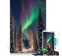 Rompecabezas para Adultos 1000 Piezas Aurora Boreal sobre Bosque nevado Corte Juguete Divertido para ejercitar la Mente Juego Tranquilo Divertido Regalo de cumpleaños (38x52cm)