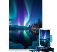 Rompecabezas para Adultos 1000 Piezas Aurora Boreal sobre una cabaña en un Lago Corte Juguete Divertido para ejercitar la Mente Juego Tranquilo Divertido Regalo de cumpleaños (38x52cm)