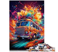 Rompecabezas para adultos 1000 piezas Autobús colorido extraño Alivio del Estrés 26x38cm Adecuado para decoración de oficina para mayores de 14 años
