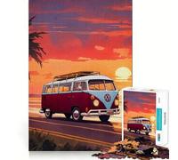 Rompecabezas para Adultos 1000 Piezas Autobús en la Playa Juego de Ajuste Acertijo Regalo de ingenio Tiempo de diversión Tranquilo Regalo de Arte navideño (38x52cm)