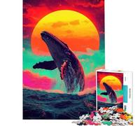 Rompecabezas para Adultos 1000 Piezas Ballena Saltando al Atardecer Rompecabezas antiestrés para Adultos Una Obra de Arte Regalos para Amigos y Familiares (tamaño 50x75cm)