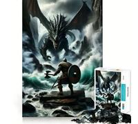 Rompecabezas para Adultos 1000 Piezas Bárbaro vs Dragón Arte de Corte preciso Juego Creativo Juguete Relajante Tiempo de Juego Escena navideña Arte (38x52cm)