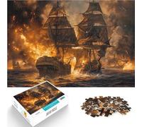 Rompecabezas para Adultos 1000 Piezas Barco Pirata en Batalla Desafío difícil para aliviar el estrés Gran Regalo para Juegos 75x50cm
