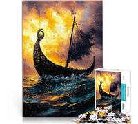 Rompecabezas para Adultos 1000 Piezas Barco Vikingo al Atardecer Juego desafiante y Juego Familiar Regalo de Obra de Arte 75x50cm