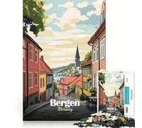 Rompecabezas para Adultos,1000 Piezas,Bergen,Noruega,Vista de la Calle,ilustración,Borde, Juego Inteligente,Regalo,Juego de Ocio,Navidad,Arte (38x52cm)