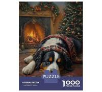 Rompecabezas para Adultos 1000 Piezas Bernese Mountain Dog Sleeping by Christmas Fireplace Rompecabezas para Adultos Juegos Relajantes Regalos para Mujeres Juegos Desafiantes Regalos 52x38cm/1000pcs