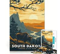 Rompecabezas para Adultos 1000 Piezas Bisonte de Dakota del Sur Puesta de Sol Juego de Ajuste Exacto Acertijo Regalo de ingenio Tiempo de diversión Tranquilo Regalo de Arte navideño (38x52cm)