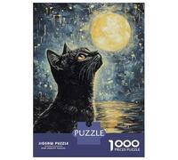 Rompecabezas para Adultos 1000 Piezas Black Cat Gazing at Moon Rompecabezas para Adultos Juegos Relajantes Regalos para Mujeres Juegos Desafiantes Regalos 52x38cm/1000pcs