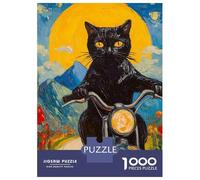 Rompecabezas para Adultos 1000 Piezas Black Cat on Motorcycle Rompecabezas Juegos para Relajarse Vacaciones En Casa Matar El Tiempo Actividades Divertidas En Casa 38x26cm/1000pcs