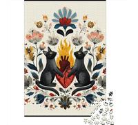 Rompecabezas para Adultos 1000 Piezas Black Cats with Heart Fire Illustration Rompecabezas para Adultos Juguetes DIY Análisis Y Lógica Diversión En Casa Actividades, 52x38cm/1000pcs