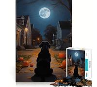 Rompecabezas para Adultos 1000 Piezas Black Lab Halloween Night Street Sharp Joint Play,Thinking Fun Game,Calm Fun Time,Calm Fun Art,Christmas Leisure Art 50x75cm