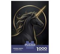 Rompecabezas para Adultos 1000 Piezas Black Unicorn with Golden Horn Rompecabezas para Adolescentes Juegos Relajantes Análisis Y Lógica Cumpleaños Y Navidad 38x26cm/1000pcs