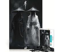 Rompecabezas para Adultos,1000 Piezas,Blanco y Negro,samuráis,Fantasmas,Arte de Corte preciso,Juego Creativo,Juguete,Tiempo de Juego Relajante,Escena navideña,Arte (38x52cm)