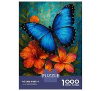 Rompecabezas para Adultos 1000 Piezas Blue Butterfly and Orange Flowers Painting Rompecabezas para Adultos Juego Práctico Decoración Actividades Divertidas En Casa 70x50cm/1000pcs
