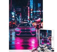 Rompecabezas para Adultos 1000 Piezas BMW Rosa en Ciudad de neón Juguete Educativo Gran Regalo para Juegos Juego Imposible Potencia el Amor Entre Parejas tamaño 38x52cm
