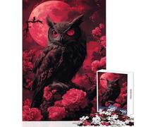 Rompecabezas para Adultos 1000 Piezas Búho de Ojos Rojos en Flor Juguete de decoración de Pared Gran Regalo para Juegos Juego Familiar con póster a Juego y Hoja de Trivia Tamaño 38x52cm