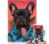 Rompecabezas para Adultos 1000 Piezas Bulldog francés con Camisa Hawaiana Juguetes de Juego desafiantes Grandes Regalos y Juguetes 38x26cm