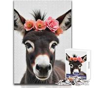 Rompecabezas para Adultos 1000 Piezas Burro con Corona de Flores Hermoso diseño Juego Decoración del hogar Regalo para cumpleaños Tamaño 38x52cm