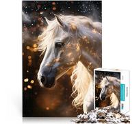 Rompecabezas para Adultos 1000 Piezas Caballo Blanco frisón mágico Juguetes de Juego para Regalo Familiar Mejorar la Memoria 75x50cm