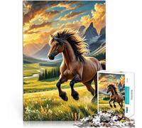 Rompecabezas para Adultos 1000 Piezas Caballo Corriendo en el Prado Difícil Difícil Decoración de Pared cumpleaños y Navidad 75x50cm