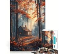 Rompecabezas para Adultos 1000 Piezas Cabaña en el Bosque otoñal Juego de Ajuste Acertijo Regalo de ingenio Tiempo de diversión Tranquilo Regalo de Arte navideño (50x75cm)