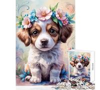 Rompecabezas para Adultos 1000 Piezas Cachorro con Corona de Flores Acuarela Decoración del hogar Juguetes Regalos de cumpleaños Juegos relajantes Colección de Artistas Bellas Artes Tamaño 38x52cm