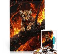 Rompecabezas para Adultos 1000 Piezas Cachorro de Leopardo en Llamas Análisis y lógica con Piezas de Formas aleatorias Que se entrelazan Completamente 52x38cm