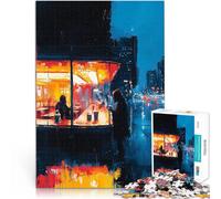 Rompecabezas para Adultos 1000 Piezas Café Nocturno Urbano expresionista - Paisaje Urbano cinematográfico audaz Corte de precisión Gran Regalo 38x26cm