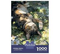 Rompecabezas para Adultos 1000 Piezas Calico Cat Lounging in Flowers Rompecabezas Juegos para Relajarse Vacaciones En Casa Matar El Tiempo Actividades Divertidas En Casa 52x38cm/1000pcs