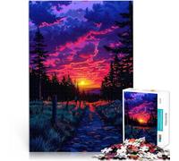 Rompecabezas para Adultos 1000 Piezas Camino al Atardecer en el Bosque Alivio del estrés Decoración de Pared cumpleaños y Navidad 38x26cm