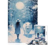 Rompecabezas para Adultos 1000 Piezas Camino de la Luna Lobo Juguetes de Bricolaje Regalo de cumpleaños Juegos Familiares con Piezas de Formas aleatorias Totalmente entrelazadas tamaño 38x26cm