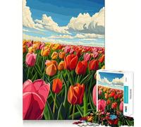 Rompecabezas para Adultos, 1000 Piezas, Campo de Tulipanes, Juego de Ajuste, Acertijo, Regalo para un Momento de diversión y relajación, (38x52cm)