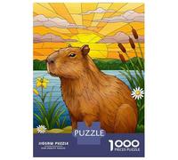 Rompecabezas para Adultos 1000 Piezas Capybara by The Lake at Sunset Rompecabezas Juegos Relajantes Corte De Precisión Cumpleaños Y Navidad 52x38cm/1000pcs