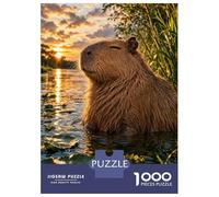 Rompecabezas para Adultos 1000 Piezas Capybara Enjoying A Sunset in Water Rompecabezas Juegos para Relajarse Vacaciones En Casa Matar El Tiempo Actividades Divertidas En Casa 38x26cm/1000pcs