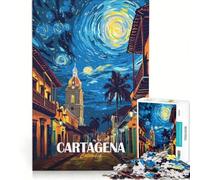 Rompecabezas para Adultos 1000 Piezas Cartagena Colombia Noche Estrellada Paisaje Urbano, Juegos Divertidos, Entrena tu Cerebro y Tus Manos, fortalece el Amor Entre Parejas 38x52cm