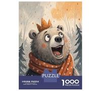 Rompecabezas para Adultos 1000 Piezas Cartoon Bear with Crown and Scarf Rompecabezas para Adultos Juguete Decoración De Pared Patrón De Ensamblaje Actividades Divertidas En Casa 38x26cm/1000pcs