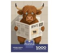 Rompecabezas para Adultos, 1000 Piezas Cartoon Highland Cow Reading Newspaper on Toilet Rompecabezas para Adolescentes, Juguete, Decoración De Pared, Regalos para Amigos Y Familiares 38x26cm/1000pcs
