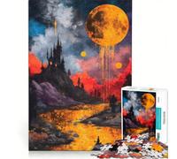 Rompecabezas para Adultos: 1000 Piezas: Castillo bajo la Luna Dorada, Juego de ingenio, interacción Entre Padres e Hijos, fortalece el Amor en Pareja 50x75cm